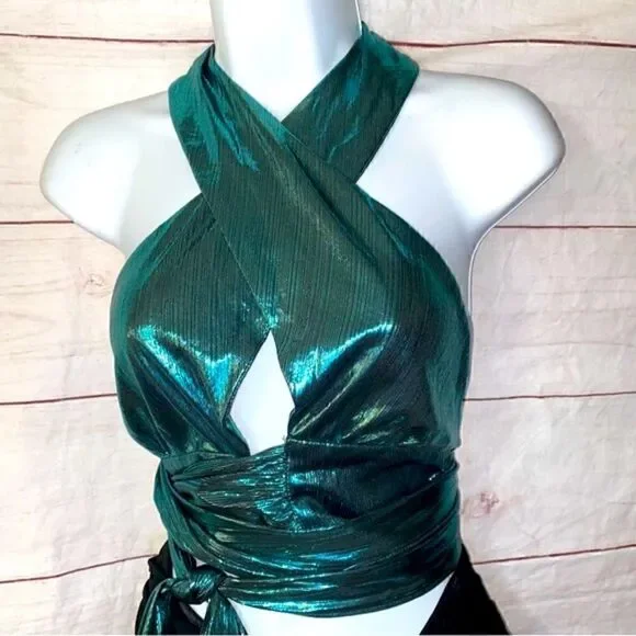 Fashion Nova Wine and Shine Metallic Top | Teal | Medium - Picture 4 of 8